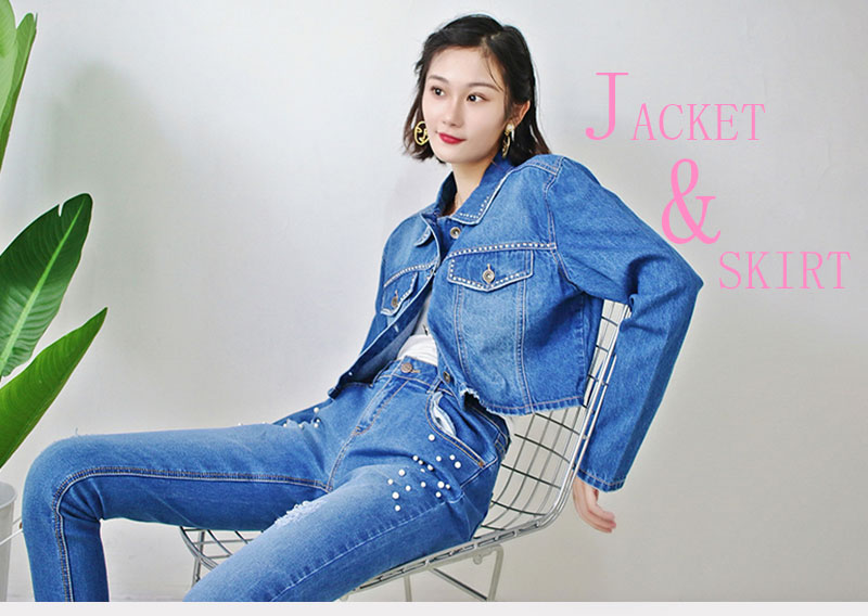 Custom Casual Womens Short Jean Jacket , Slim Fit Jeans Coat For Ladies