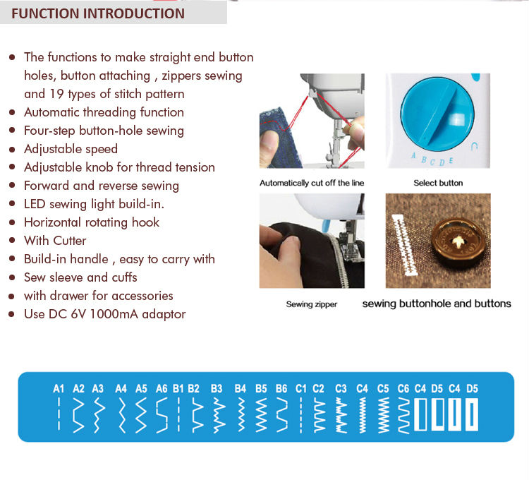 Max. Sewing Thickness 2.5mm Household Mini Textile Sewing Machine for Garment Shops