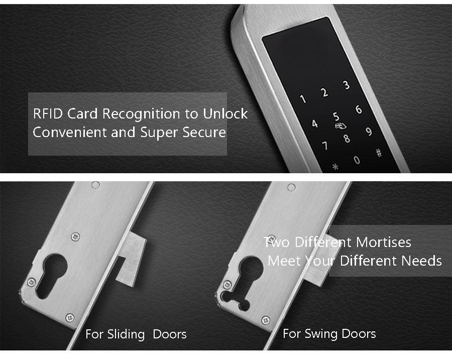 Silver Color Aluminum Sliding Door Lock Unlock By Card And Password