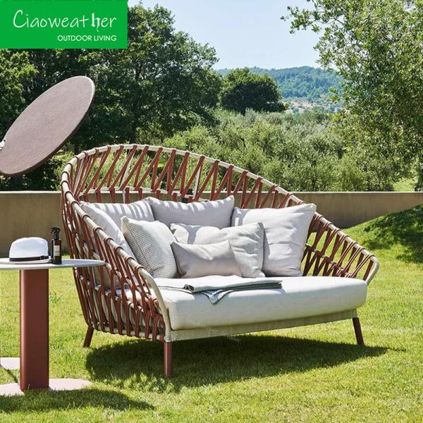 NO Folded Outdoor Garden Luxury Furniture Aluminum Rope Sun Beds for Sea Day Bed