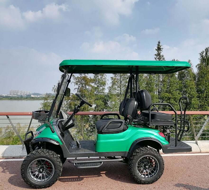 High Chassis Electric Golf Cart 4 Wheel Disc Brake Off Road Wheel 10 Inch Display 4 Seater