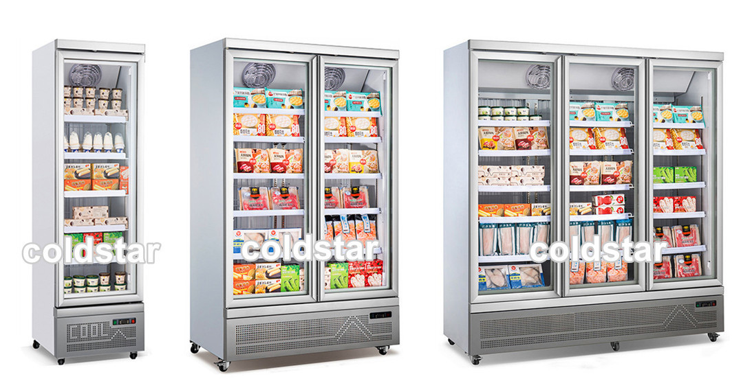 Cold Drink&Ice Cream Upright Display Deep Freezer with Fan Cooling System
