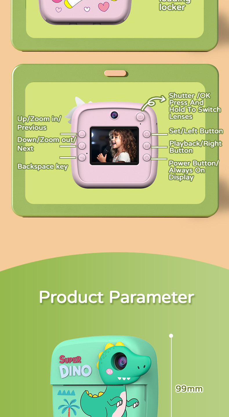 2400w 1080P HD Childrens Instant Print Camera Phone Touch Screen
