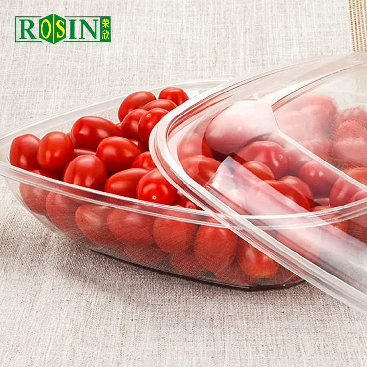 Portable Food Grade 64oz Clear Plastic Salad Bowls Customized With Lid