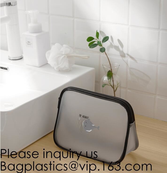 Travel Transparent Pvc Toilet Cosmetic Bag Clear Make Up Pouch,Waterproof Custom Logo Geometric Black Pouches Cosmetic B