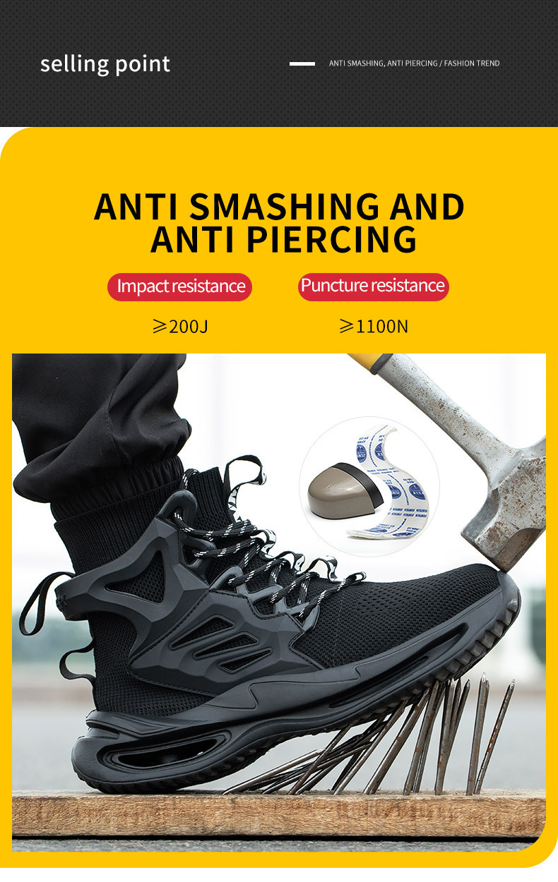 OEM Security Work Boots With Mid-cut Flying Knit Safety Boots And European Standard Steel Toe