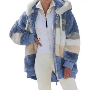 China                  Winter Warm Women′s Jacket Plush Patchwork Zipper Women′s Coats Casual Hooded Loose Jacket for Women              on sale
