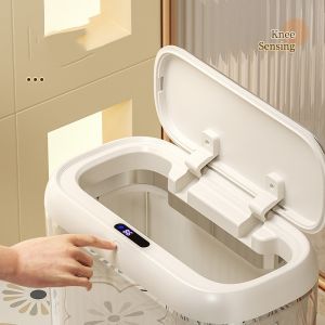 Black 13 Gallon Rectangular Motion Sensor Plastic Trash Can with Lid