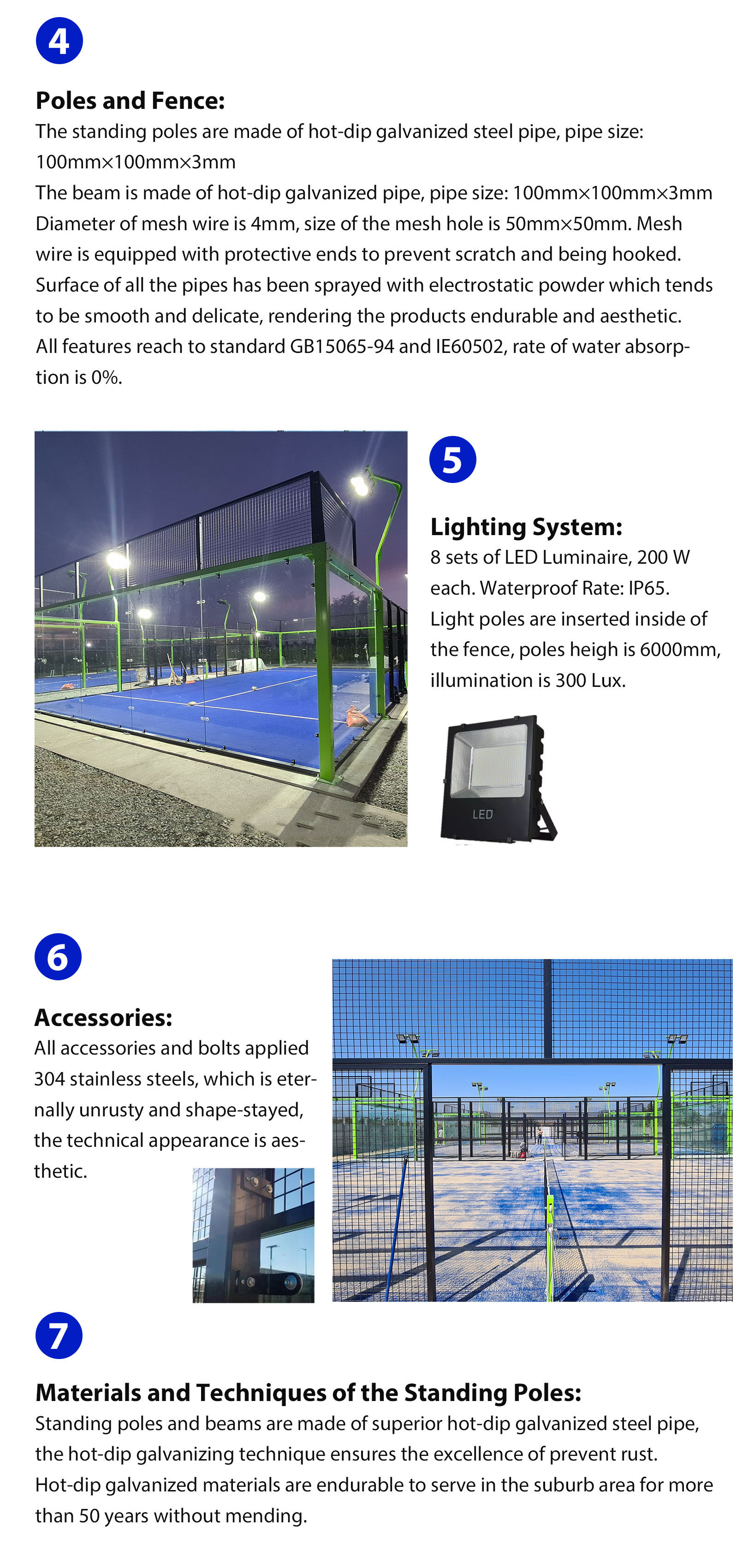 Professional Panoramic Padel Tennis Court 15mm 13mm 320s / M