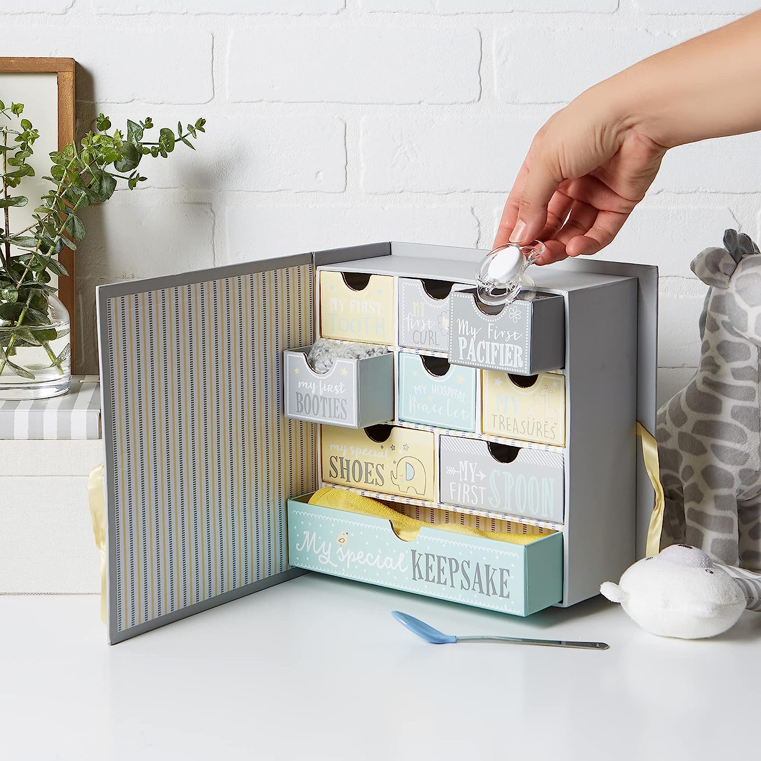 Preserve Your Baby's First Memories Handmade Keepsake Box with 9 Labeled Compartments