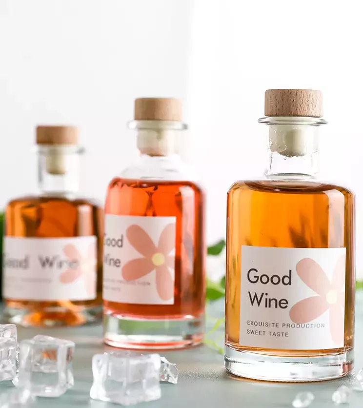 200ml 375ml 500ml 750ml Round Glass Liquor Wine Vodka Tequila Bottle with Sealed Cork Lid
