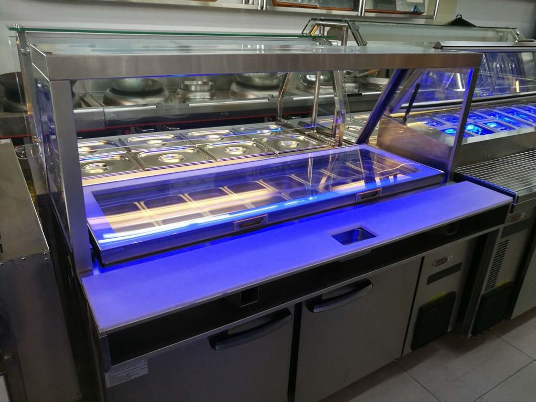 Blue Ray 2 Door Refrigerated Sandwich Prep Table With Glass Lid Fan Cooling / Commercial Salad Bar Refrigerator Freezer