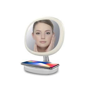 QI Wireless Charging LED Night Lamp 2.4Ｗ With Time Temperature Makeup Mirror