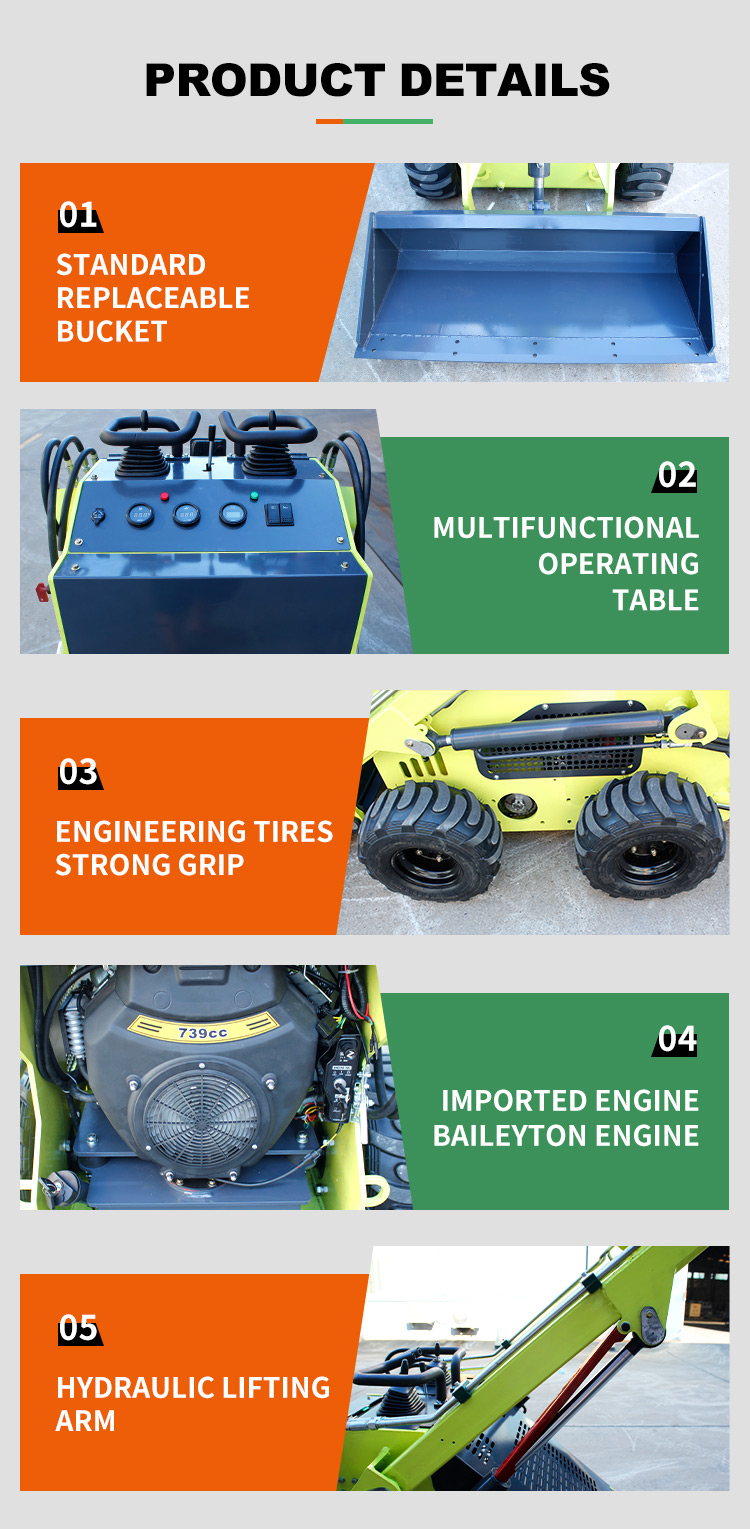 1 Ton Euro5 Standard Multifunctional Quick Change Mini Skid Steer Loader for Loading