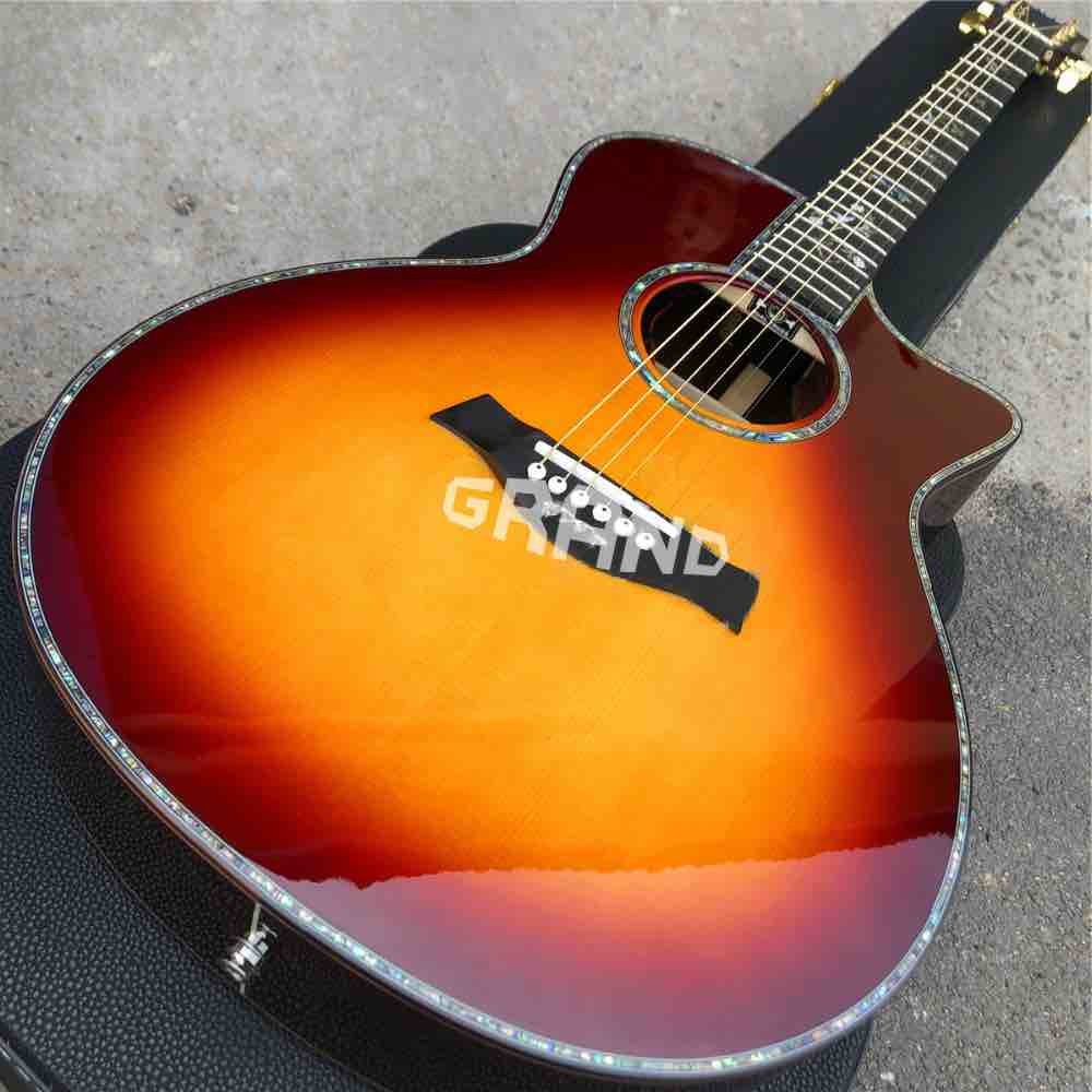 Real abalone sunburst 916 classic acoustic guitar,Solid Spruce top,Ebony fingerboard