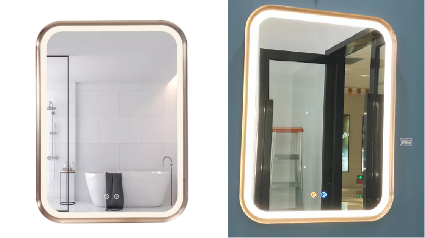 Square LED Bathroom Mirror Light Time Temperature Function