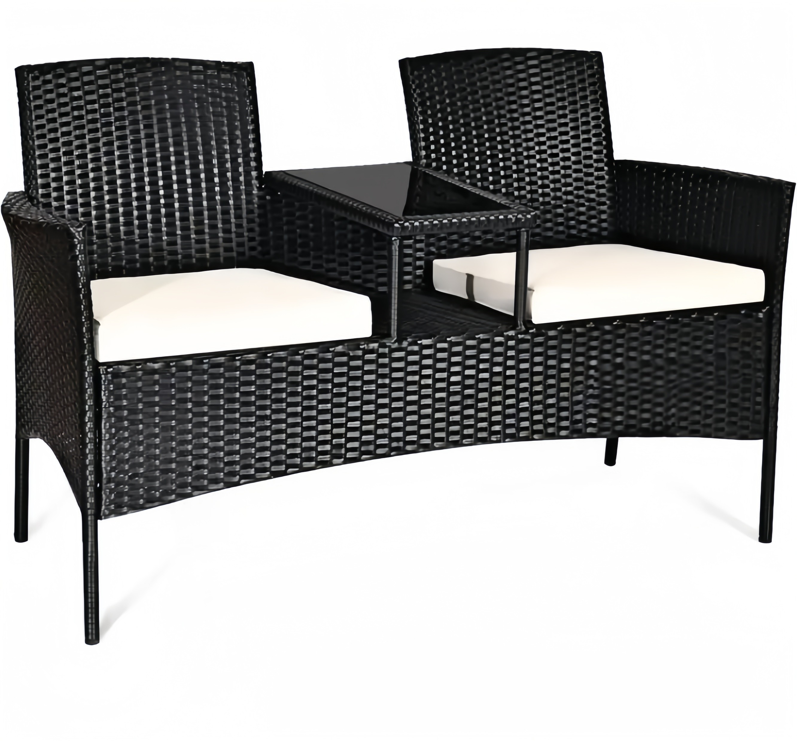 153cm Loveseat Set Patio Wicker Conversation Set Rattan Removable Cushions
