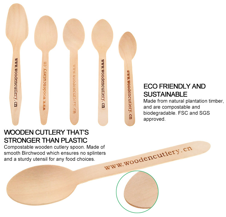Food Safe Wooden Party Cutlery Compostable Wooden Spoons Customization