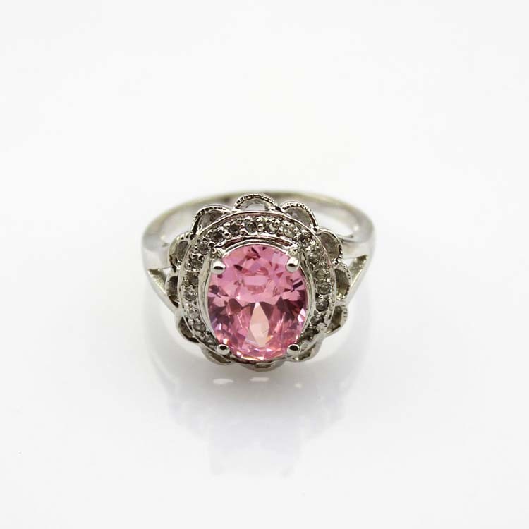 Fashion Jewelry 8mmx10mm Oval Cut Pink Cubic Zircon 925 Silver Ring(R19)