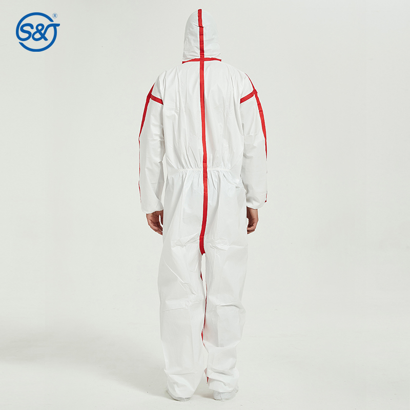 Nonwoven Disposable Coverall Microporous Film Coating over PP Layer Seam Sealing Strips EU Standard EN14126 Type 6