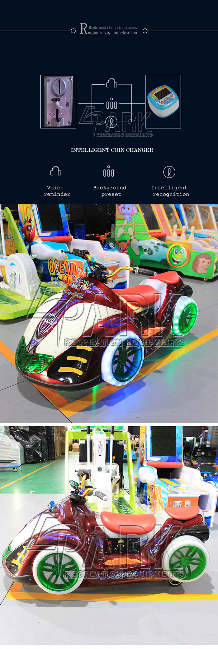 Kids Coin Operated Action Game Machine / Amusement Park Phantom Electric Ride - On Motorcycle