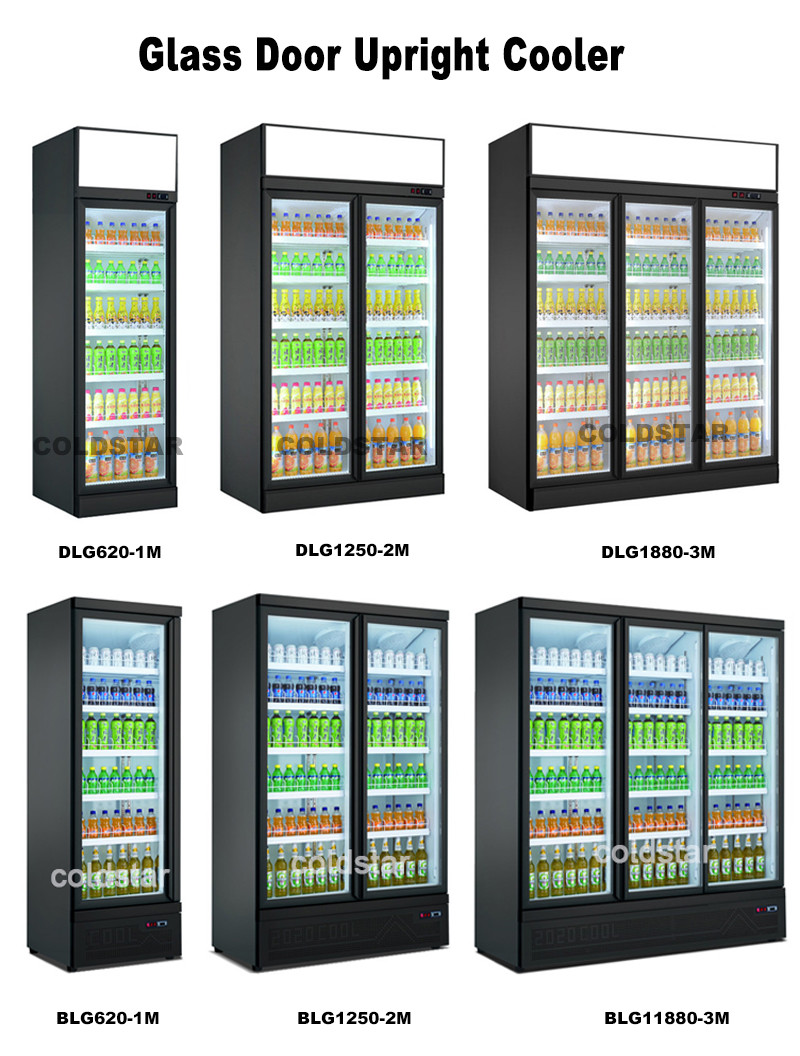 Commercial Beverage Cooler Supermarket Chiller Glass Door Beverage Drinks Refrigerator Showcase
