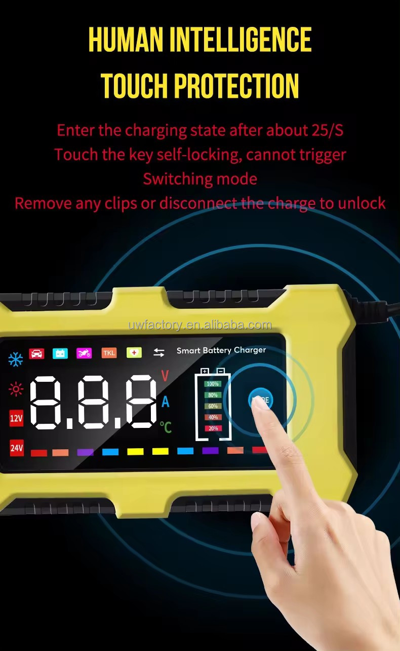 Full Automatic Car Battery Charger 100-240V AC To 12V Connector Current Protection Fast Charging for Auto Motorcycle