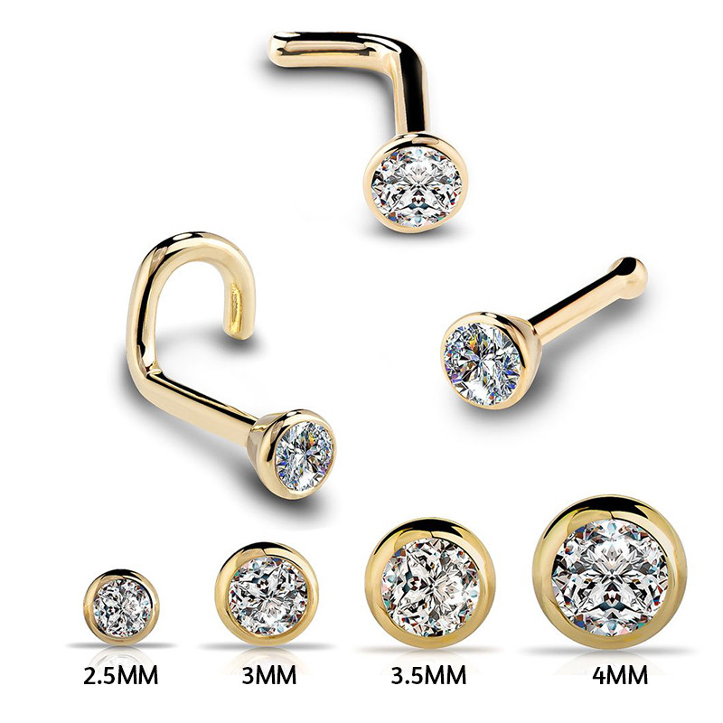 20G 1.5/2/2.5/3mm Zircon Gem Bone Nose Stud Piercing Earring Anodized Rose gold Color Nose Ring Prong CZ Nose Jewelry
