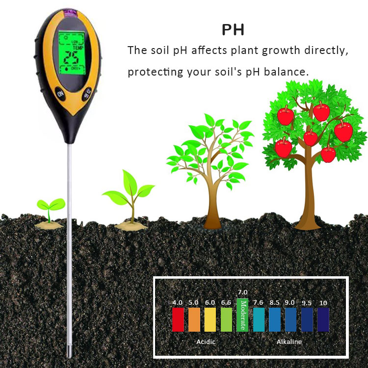 Plastics and Stainless Metal 4-in-1 Soil Fertility Tester for Garden Farm Greenhouse