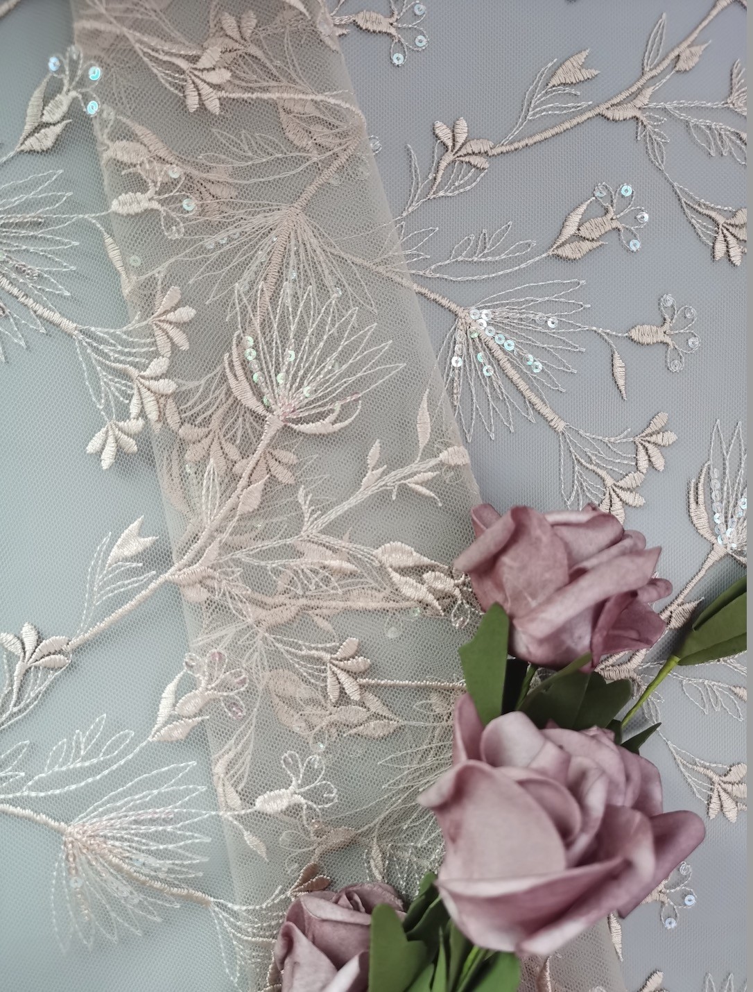 Light Pink French High End 3d Sequin Embroidered Fabric Tulle Lace Fabric