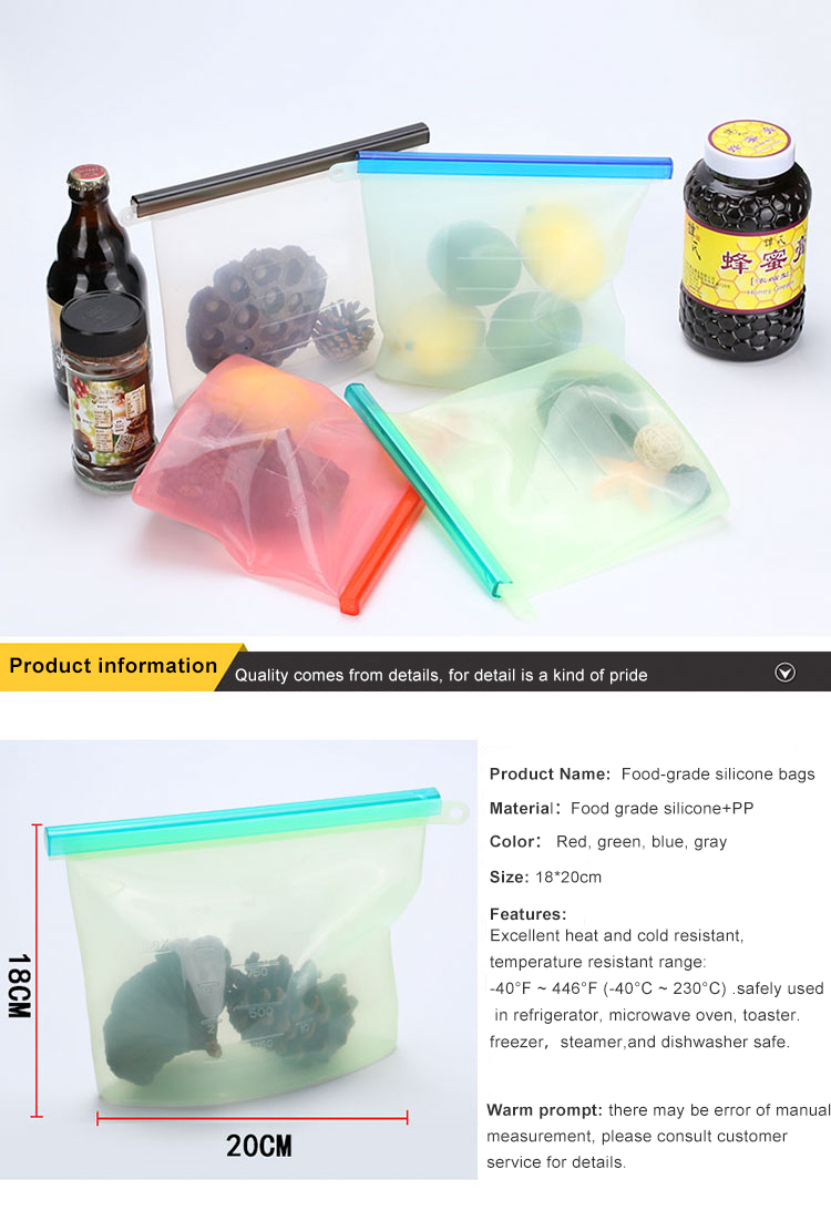 500ml 1000ml 1500ml Heat Resistant Silicone Food Storage Bags