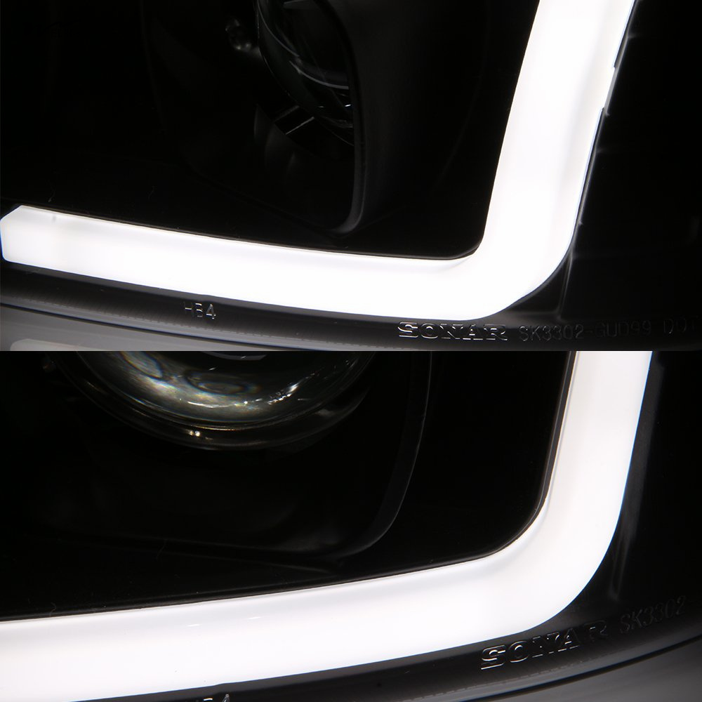 Waterproof Black LED Tube Projector Headlights Driver Passenger Side Pair Head Lights