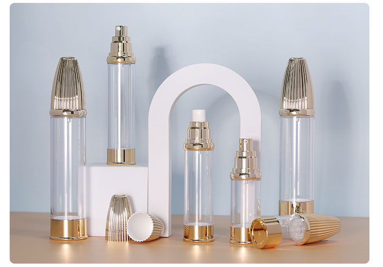 AS Collar Pump Airless Bottles for Lotion Refillable Empty Spray Plastic Bullet Round