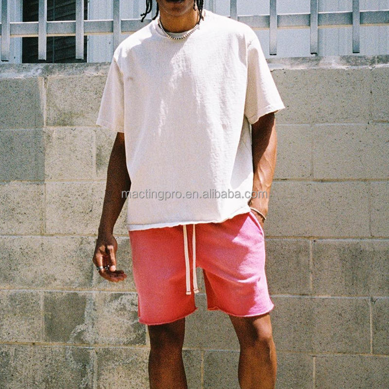 Elastic Waist Rope Strap Fleece Sun Faded Sweat Shorts for Men Summer Jogging Style