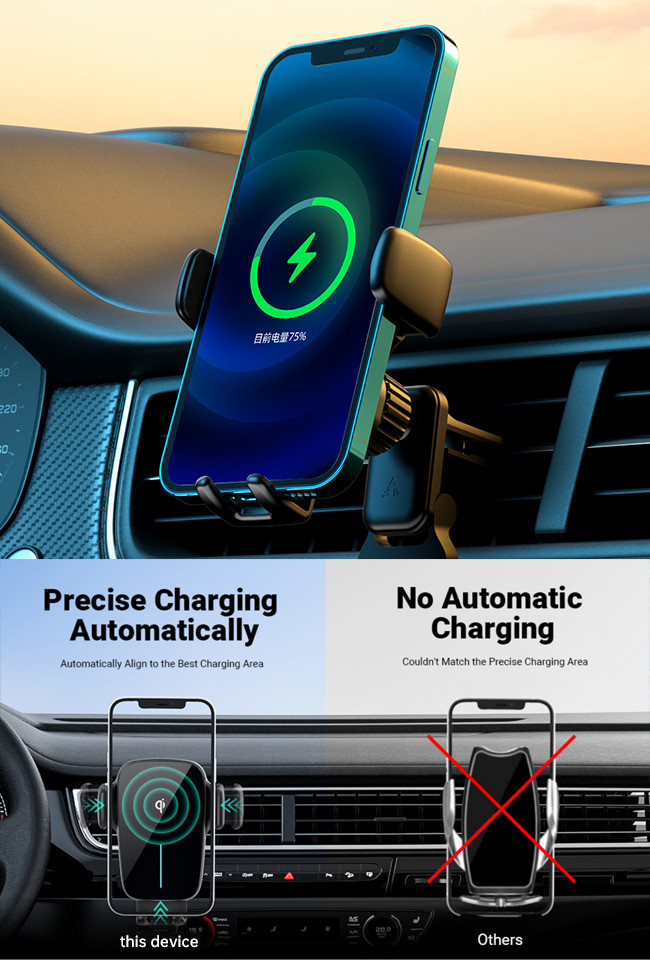 Automatic Alignment Memory Car Phone Holder Fast Charging 2.5D Glass