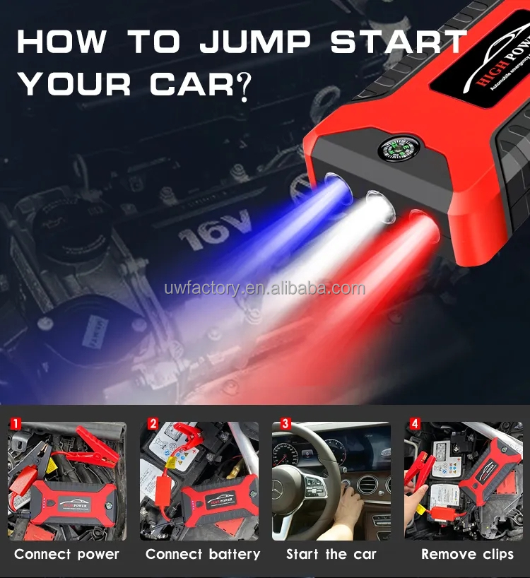 67KWh-168KWh Battery Capacity Car Jump Starter 600A Portable Starting Device 4USB 20000/99800mAh with High Capacity