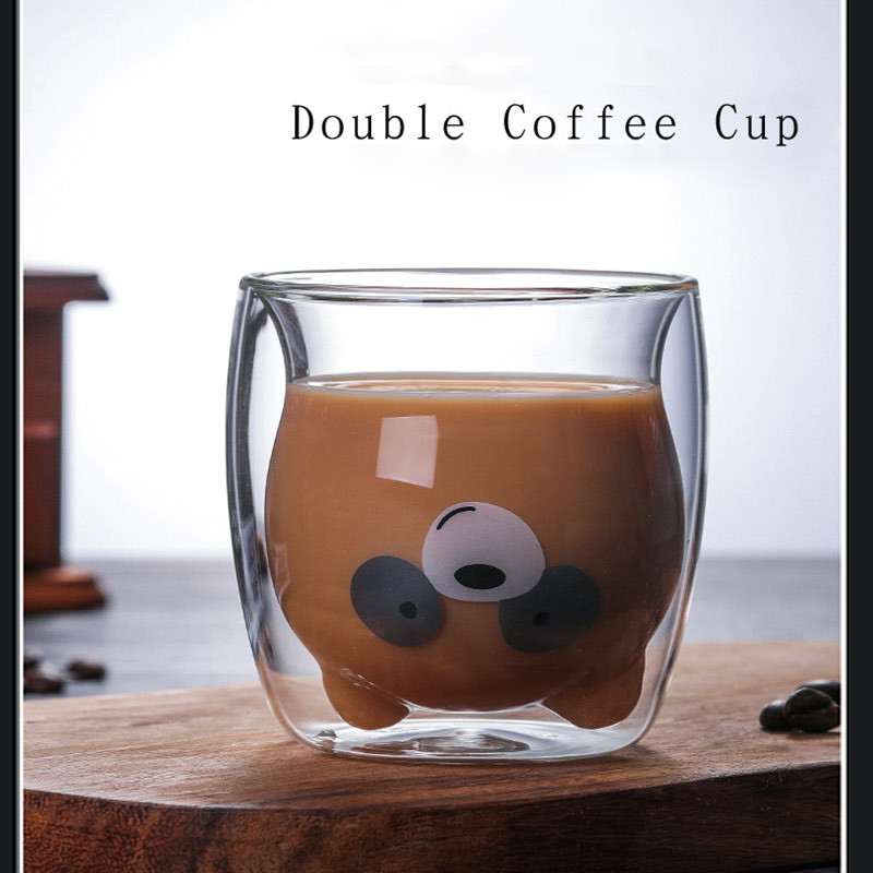 Bear Double Thermostable 270ml Personalized Glass Beer Mugs