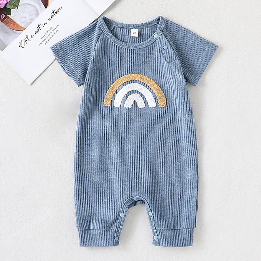 0-24 Months Baby Boys Girls Clothes Jumpsuit Infant Short Sleeve Baby Cotton Clothing Rompers Rainbow Embroidered Jumpsu