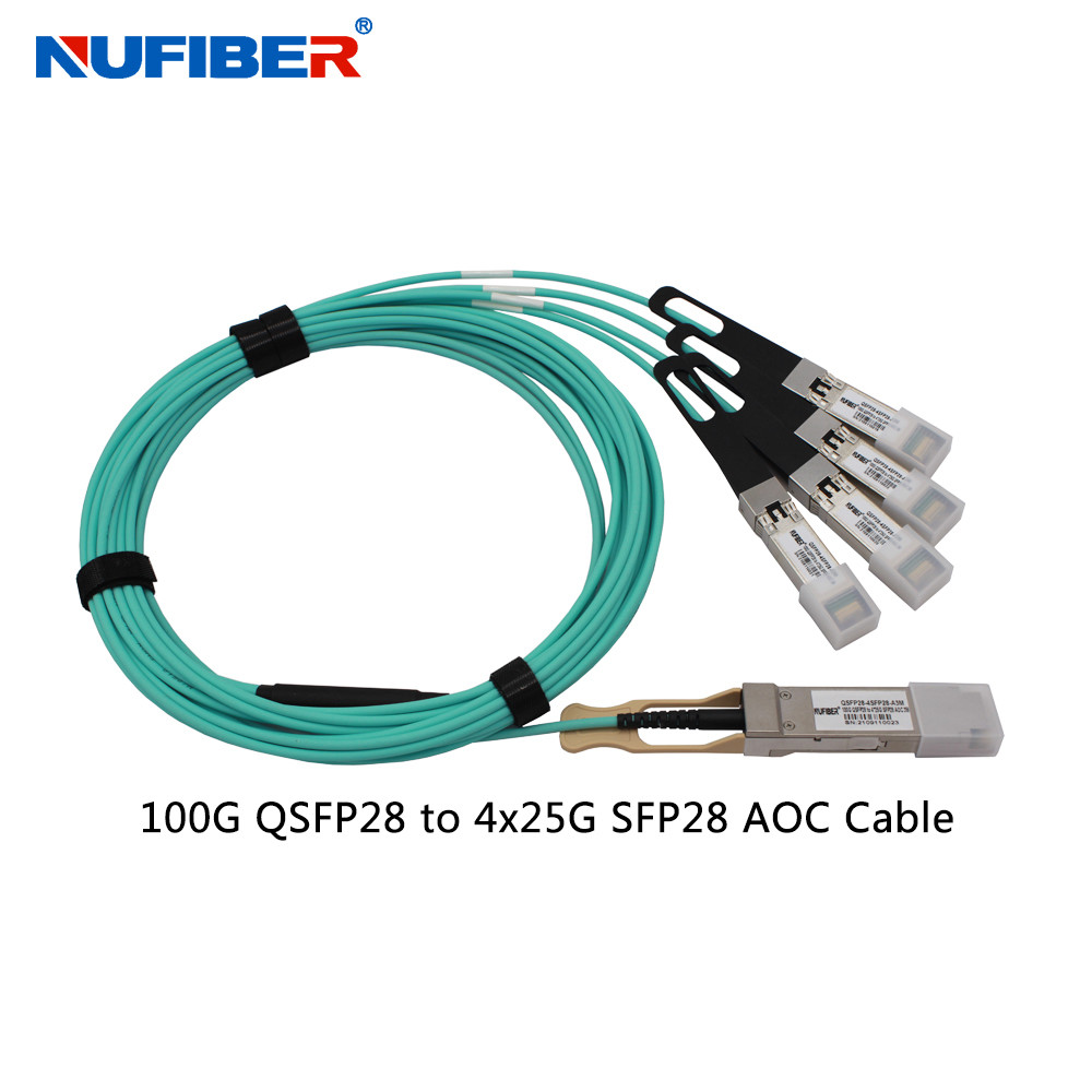 High Quality 100G QSFP28 AOC Cable 10m 33ft Active Optical QSFP28 to 4x SFP28