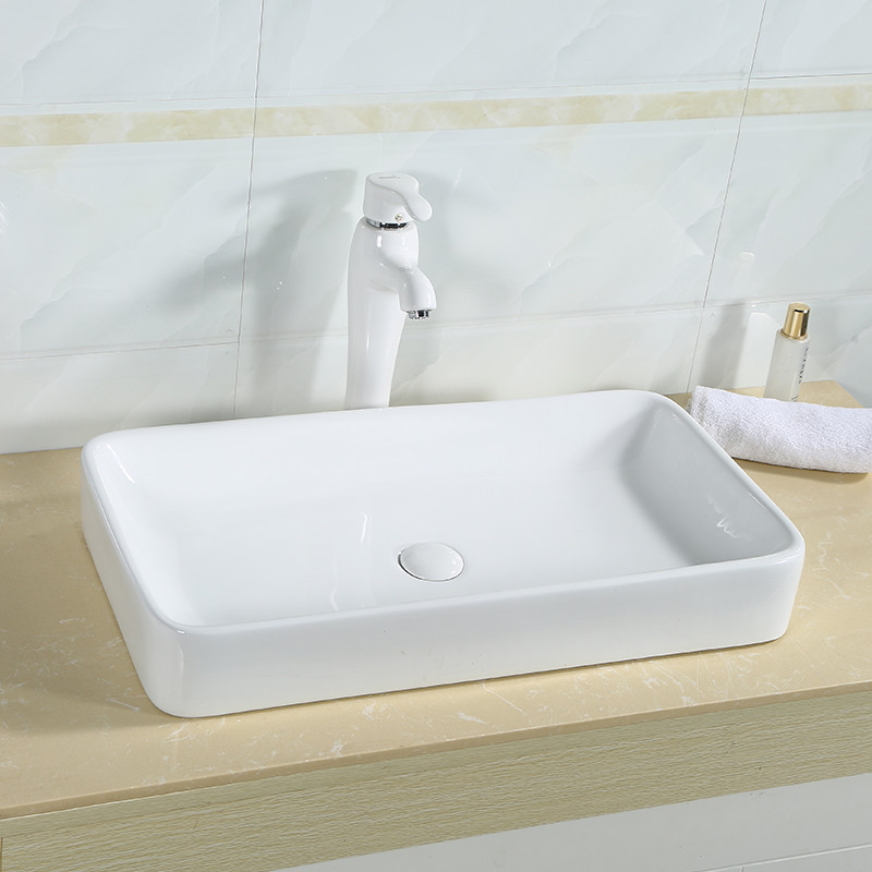 White Counter Top Bathroom Sink 700mm 300mm Ceramic Rectangle Vessel Basin