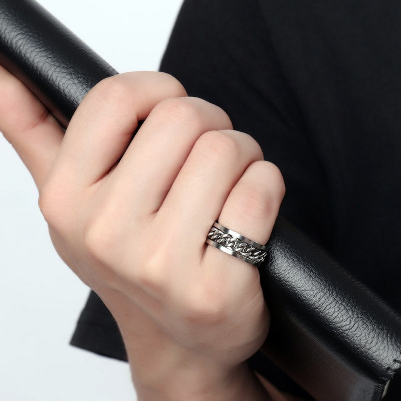 Decompression Stainless Steel Spin Ring Gold Silver Rose Gold Blue Chain Inlay For Men