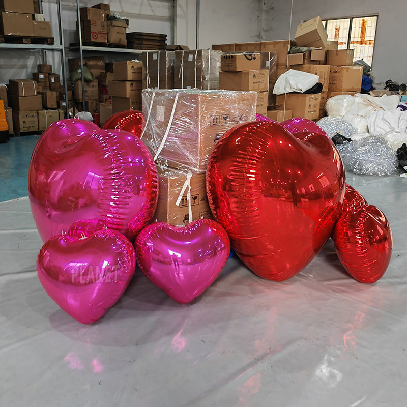 Outdoor Event Reflective PVC Decoration Airtight Inflatable Mirror Heart With Colorful Color