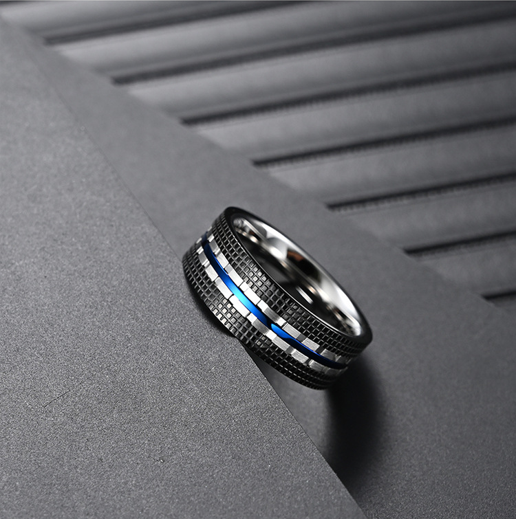 Face Width 8MM Stainless Steel Men's Ring Blue And Rose Gold Fashion Jewelry Ring
