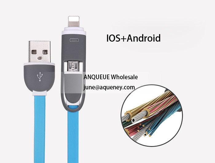 2 in 1 usb cable micro charging and data cable for android samsung, iPhone 2in1