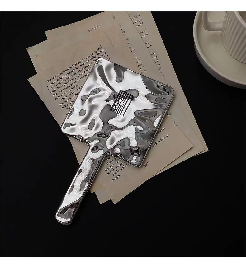 Everyday Customized Handle Hand Mirror Logo Custom Small Glitter Silver Makeup Mirrors