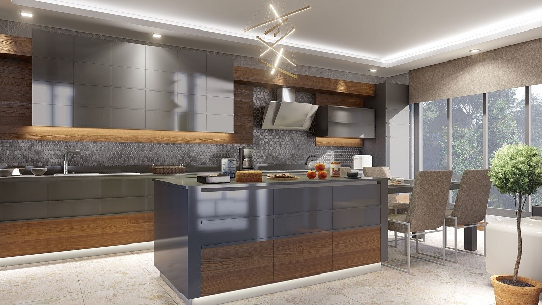 foshan factory modern complete kitchen cabinet with waste bin and led light for kitchen cabinet