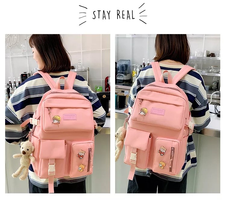 Girls School Bag Set Canvas 5 Piece Backpack Set Sling Pencil Bag ODM