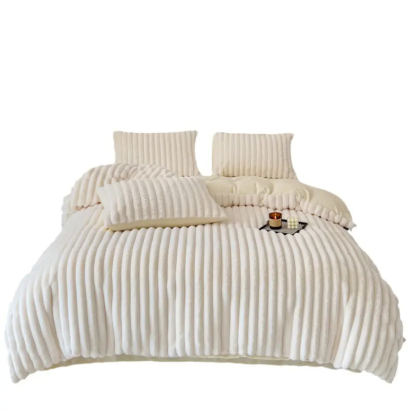 Wedding Four-piece Kit Design Rabbit Faux Fur Fluffy Plush Four-piece Bedding Set