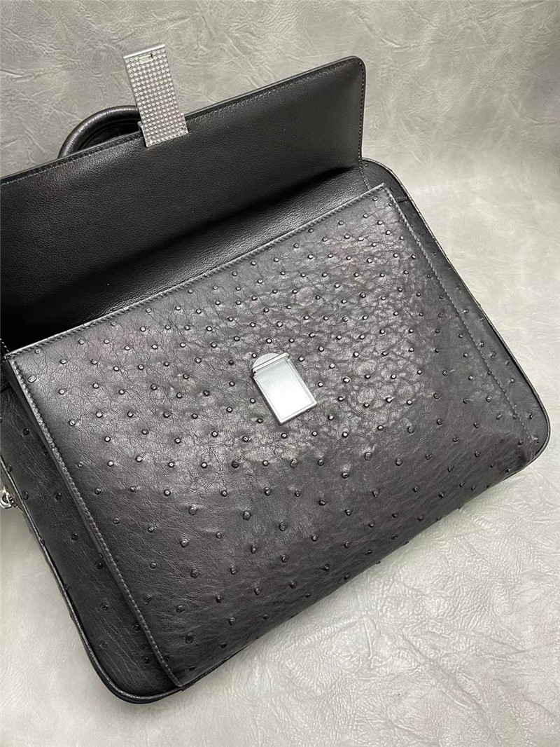 Authentic Real True Ostrich Skin Office Men Briefcase Top-handle Bag Genuine Exotic Leather Male Working Purse Handbag