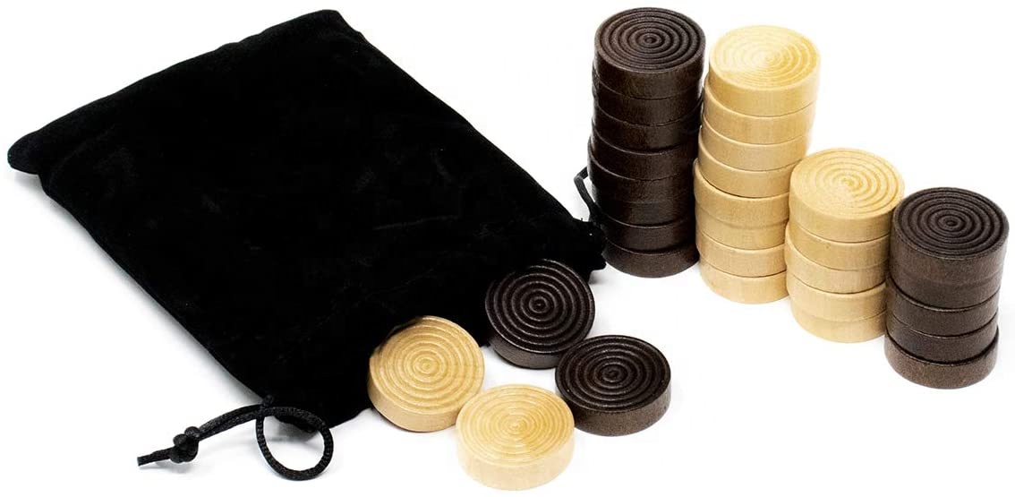 Solid Wood Backgammon and Checkers Set with 30 Replacement Ridges Unisex Chess Games in Cloth Storage Pouch Packaging